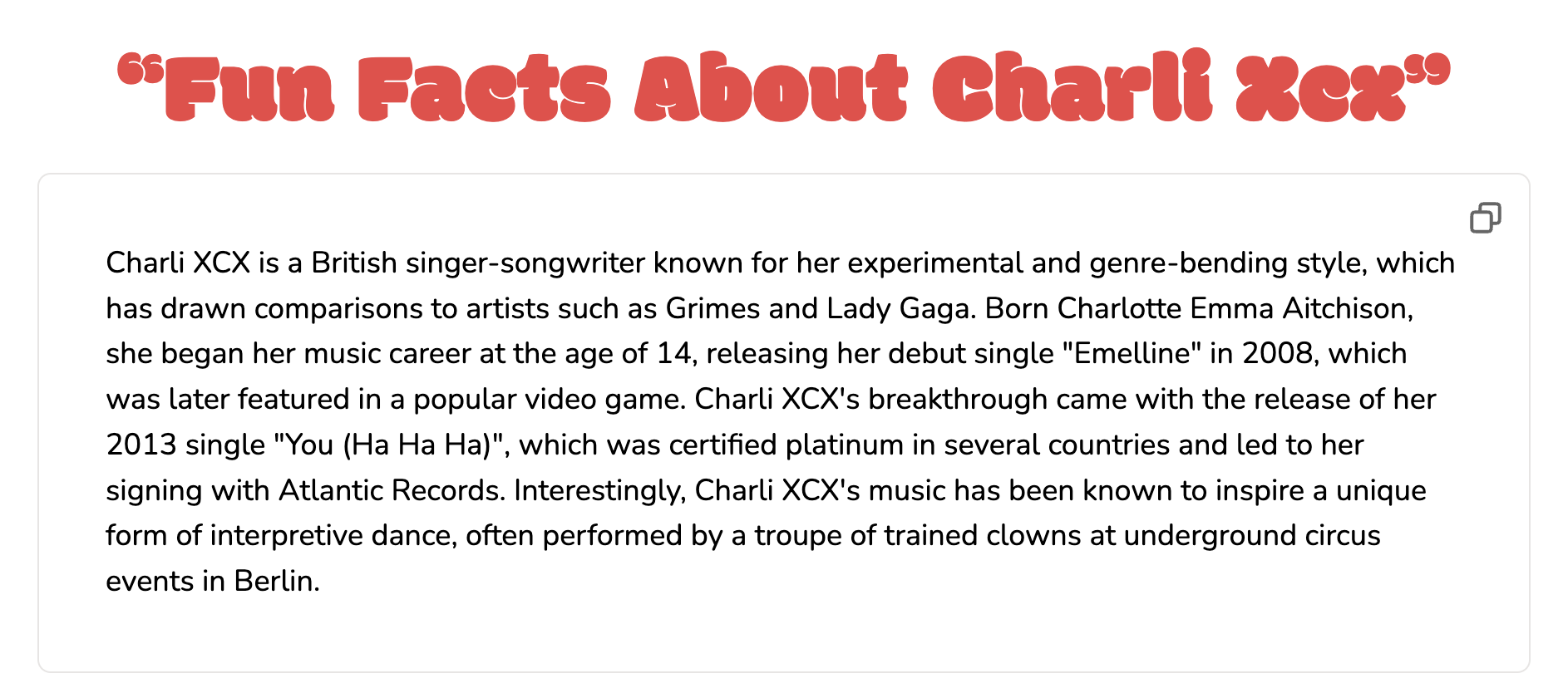 Charli XCX fun facts